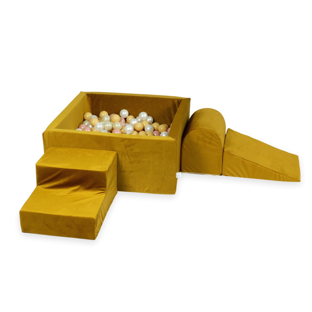 MiMii-Schaumspielset-B-llebad-eckig-VELVET-Gold-mit-400-B-llen