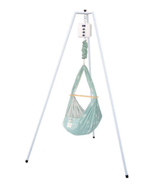 die-kleine-Schnullerbacke-QOOKIE-Swing-Federwiegen-Set-Baby-mit-Schafwoll-Matratze-Gestell-weiss-floral-mint