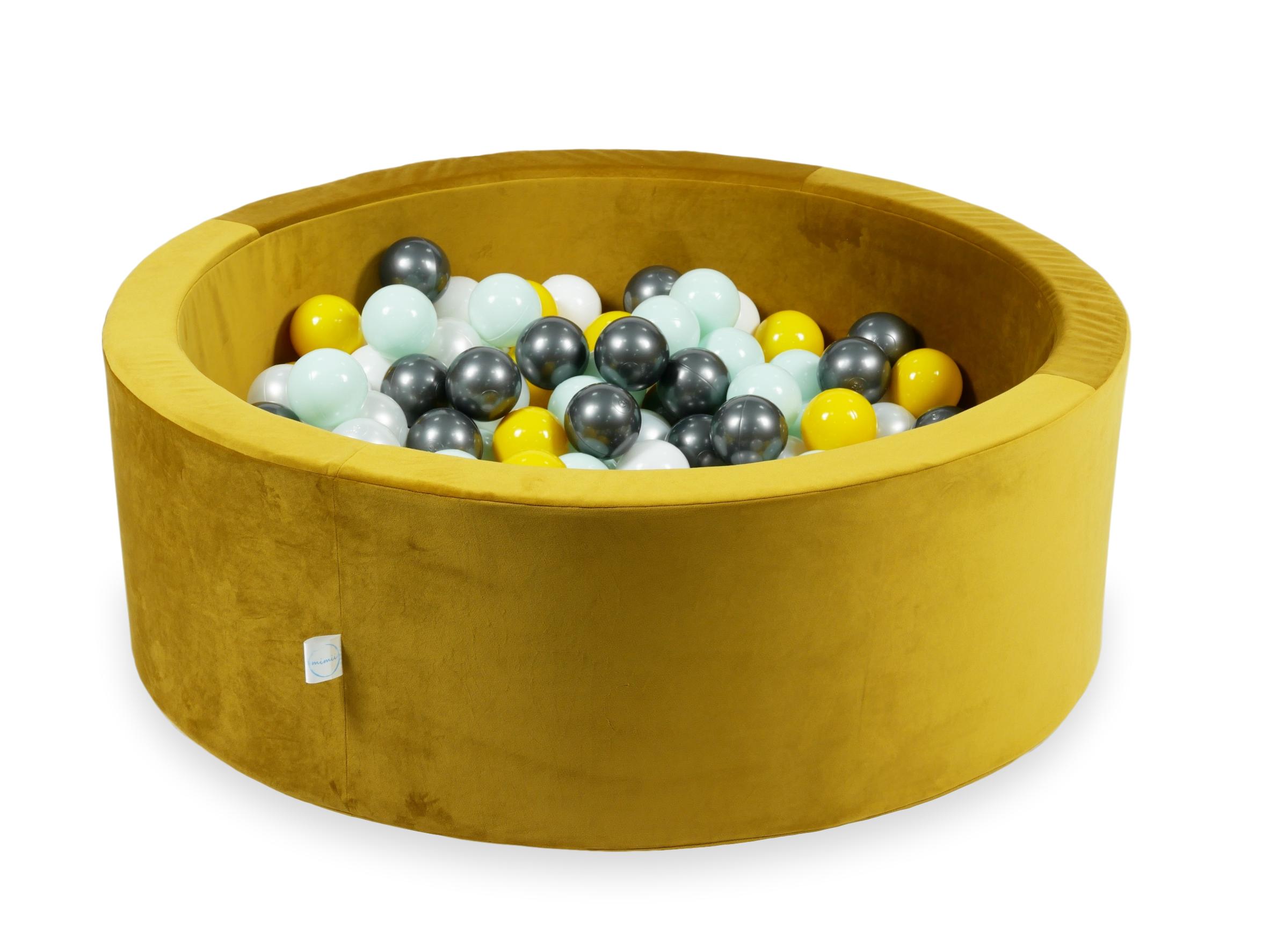 mimii-suchy-basen-90x30-velvet-zloty-200-pilek-zolte-jasno-mietowe-metaliczny-grafit-biale-perlowe-ve021