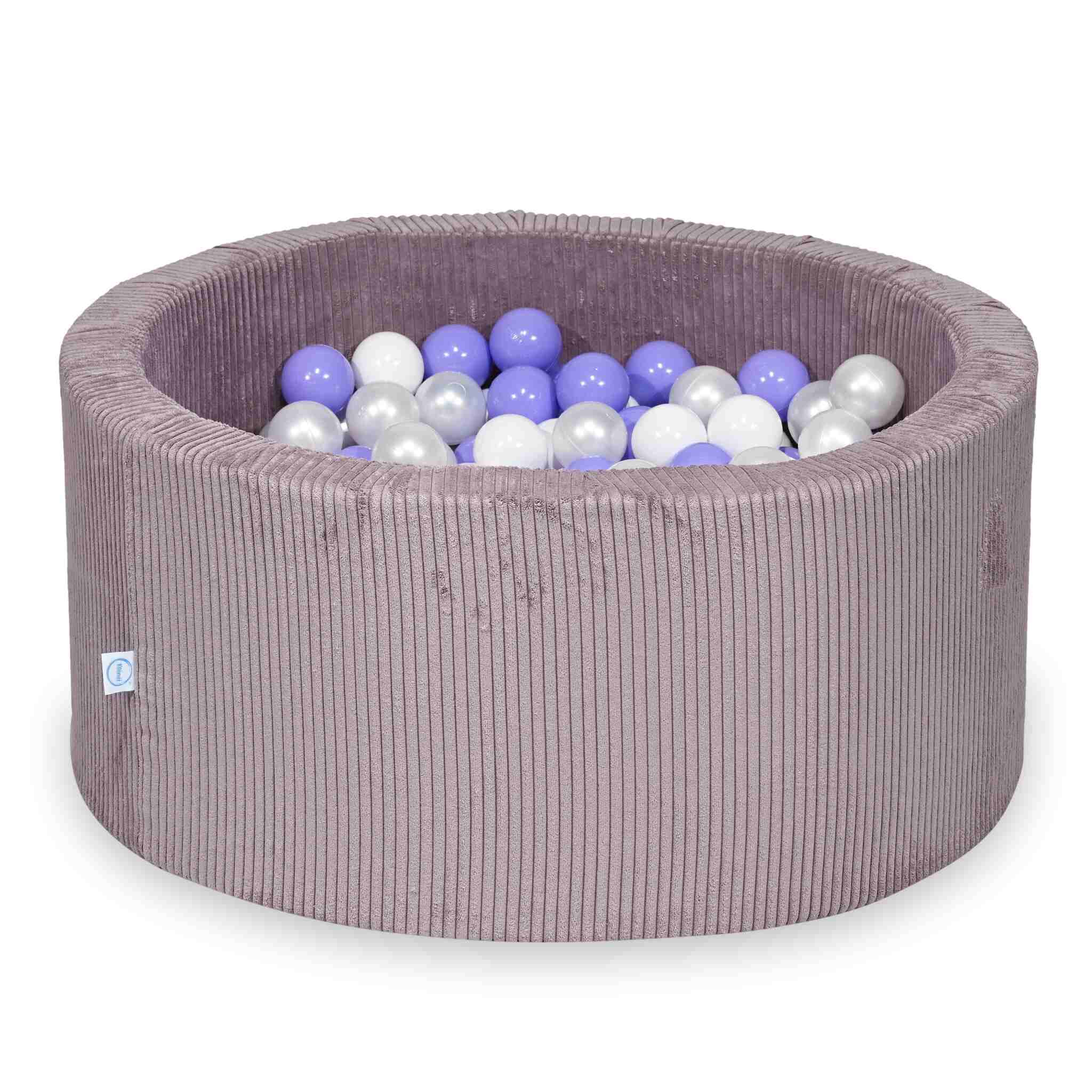 sz068-Mimii-suchy-basen-90x40-sztruks-lavender-300-pilek-biale-perlowe-wrzosowe