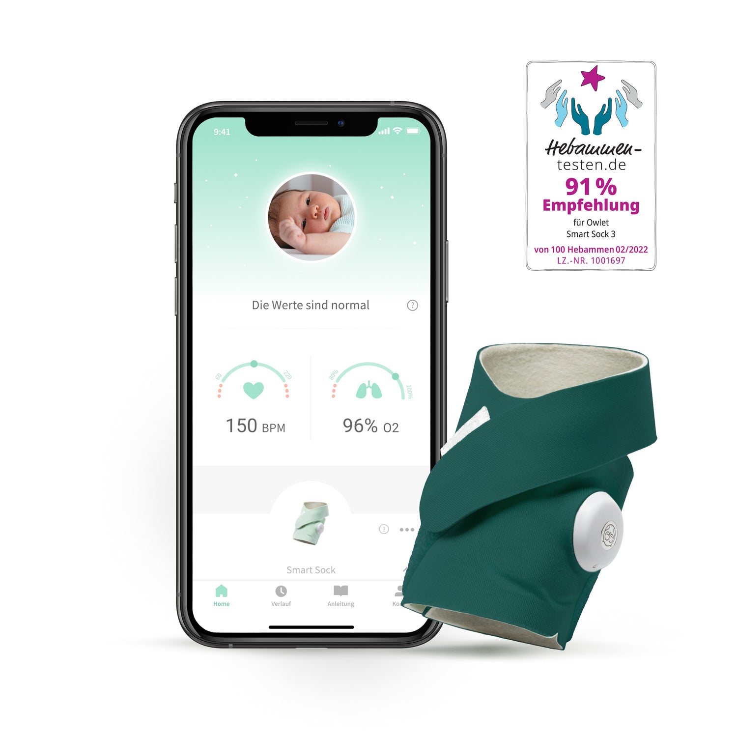 850028962039_18709_Owlet_SmartSock_deepseagreen_hebammen-testen