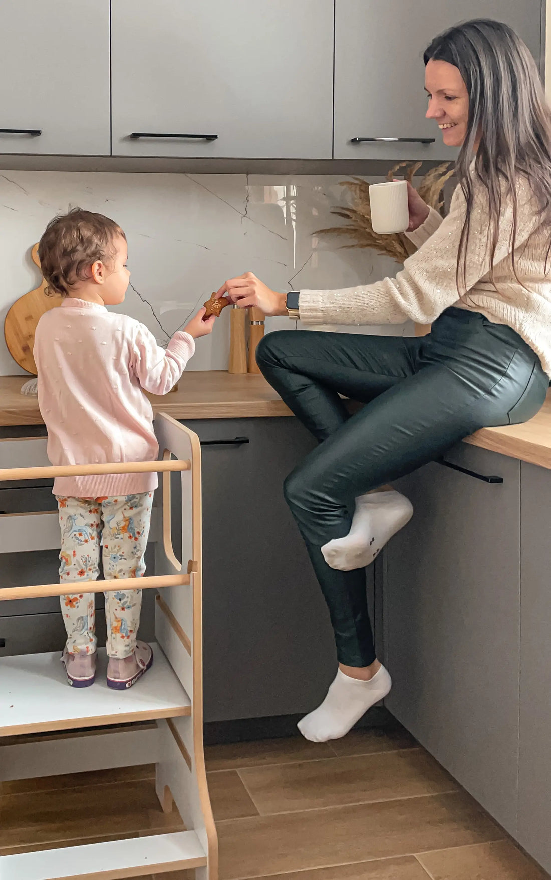 Lernturm-SLIM-M-double-grau-Babywood