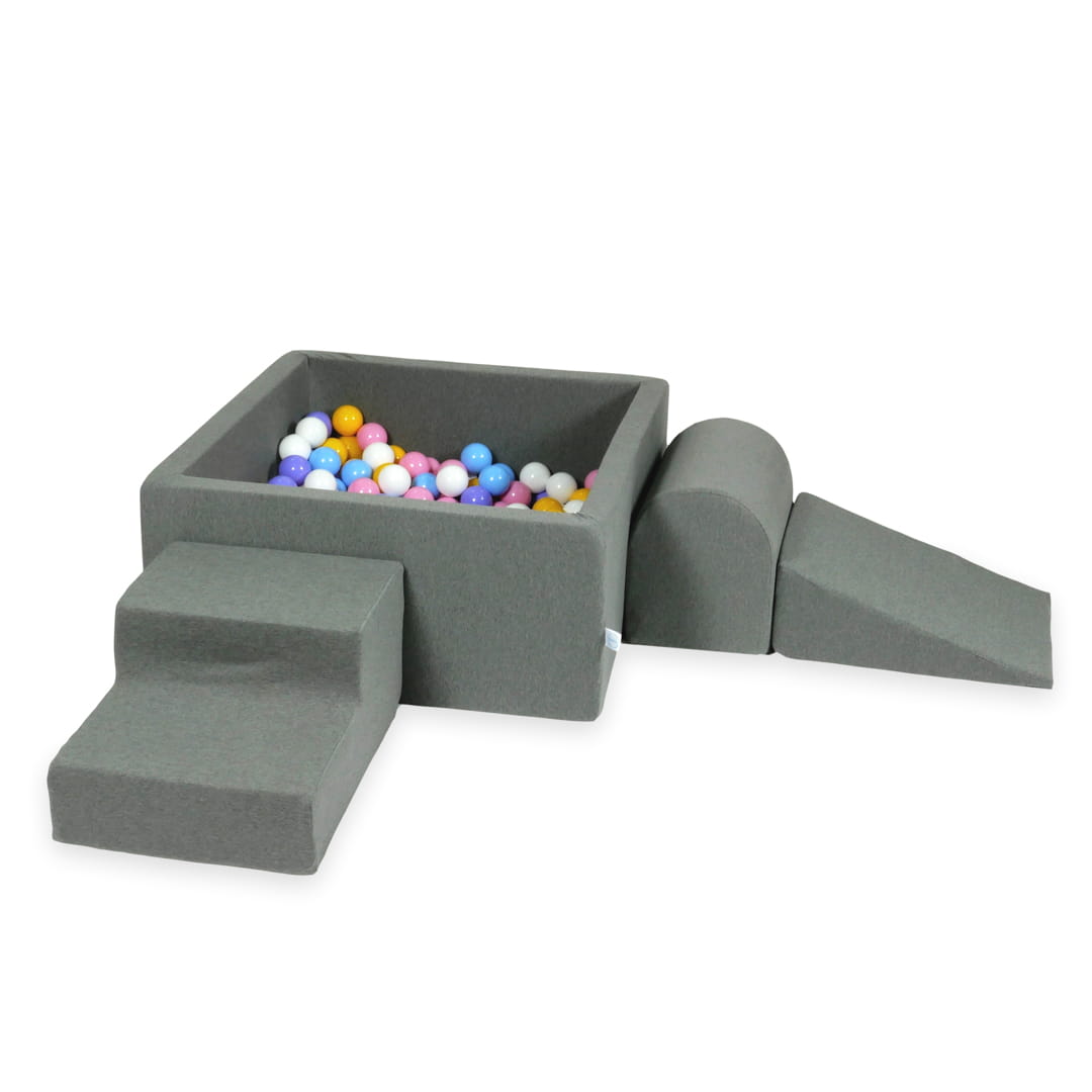 MiMii-Schaumspielset-B-llebad-eckig-Jersey-Grau-mit-400-B-llen