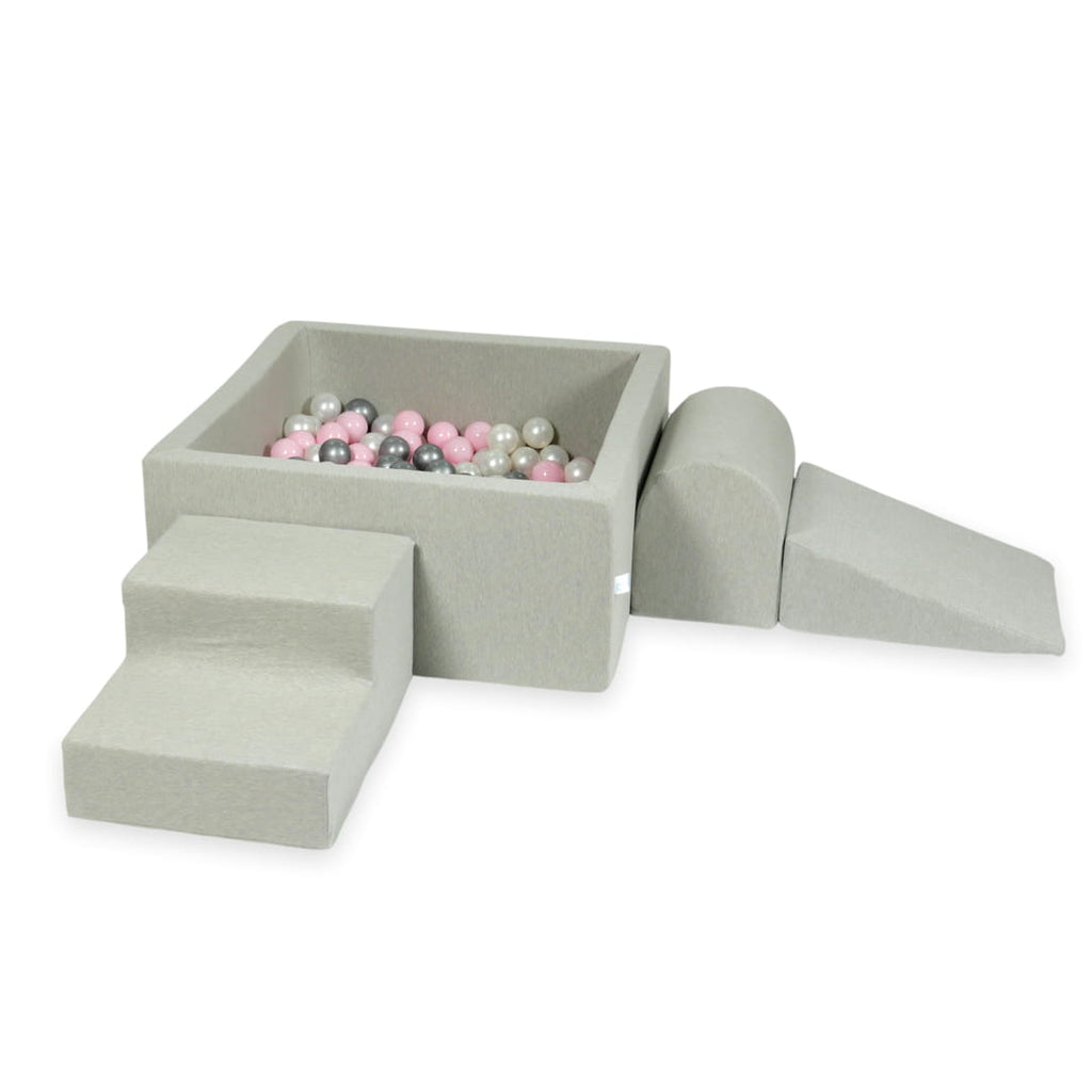 MiMii-Schaumspielset-B-llebad-eckig-Jersey-Hellgrau-mit-400-B-llen