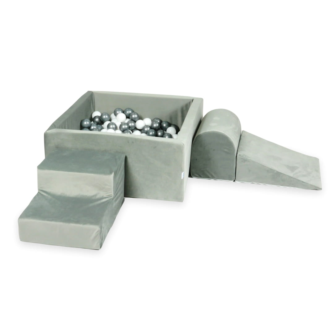 MiMii-Schaumspielset-B-llebad-eckig-VELVET-Grau-mit-400-B-llen