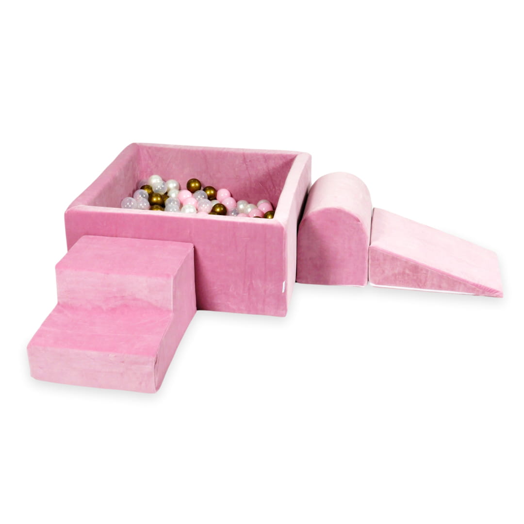 MiMii-Schaumspielset-B-llebad-eckig-VELVET-Soft-Rosa-mit-400-B-llen