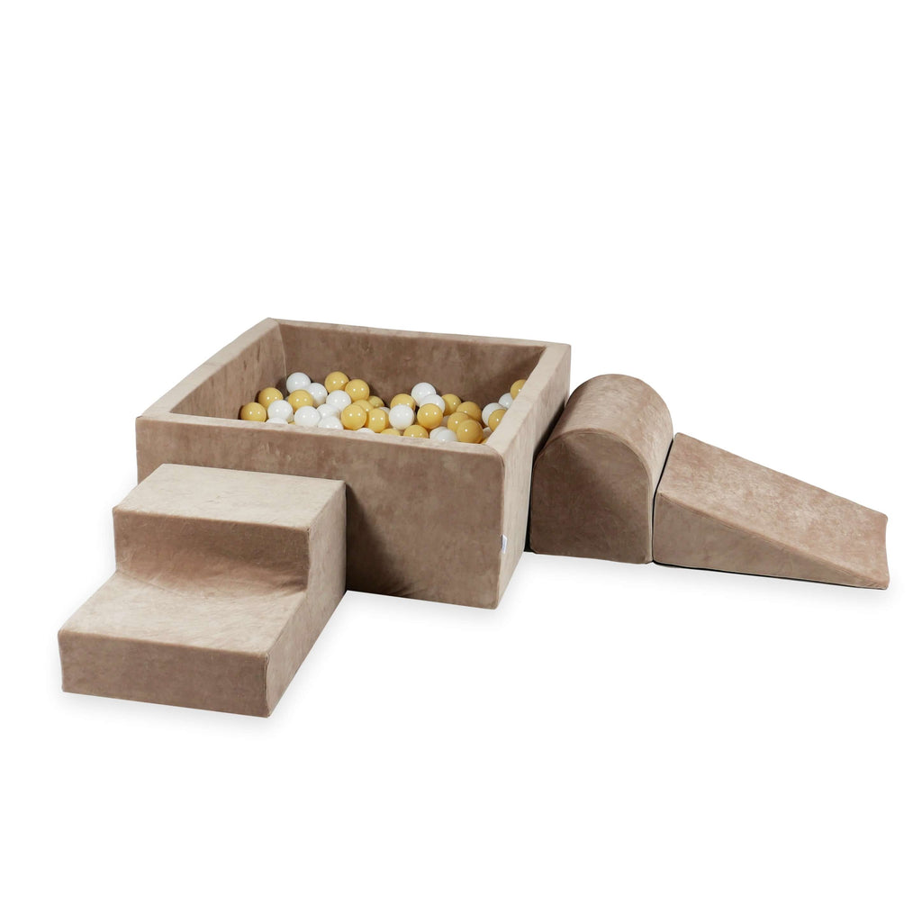 MiMii-Schaumspielset-B-llebad-eckig-VELVET-Soft-dunkelbeige-mit-400-B-llen