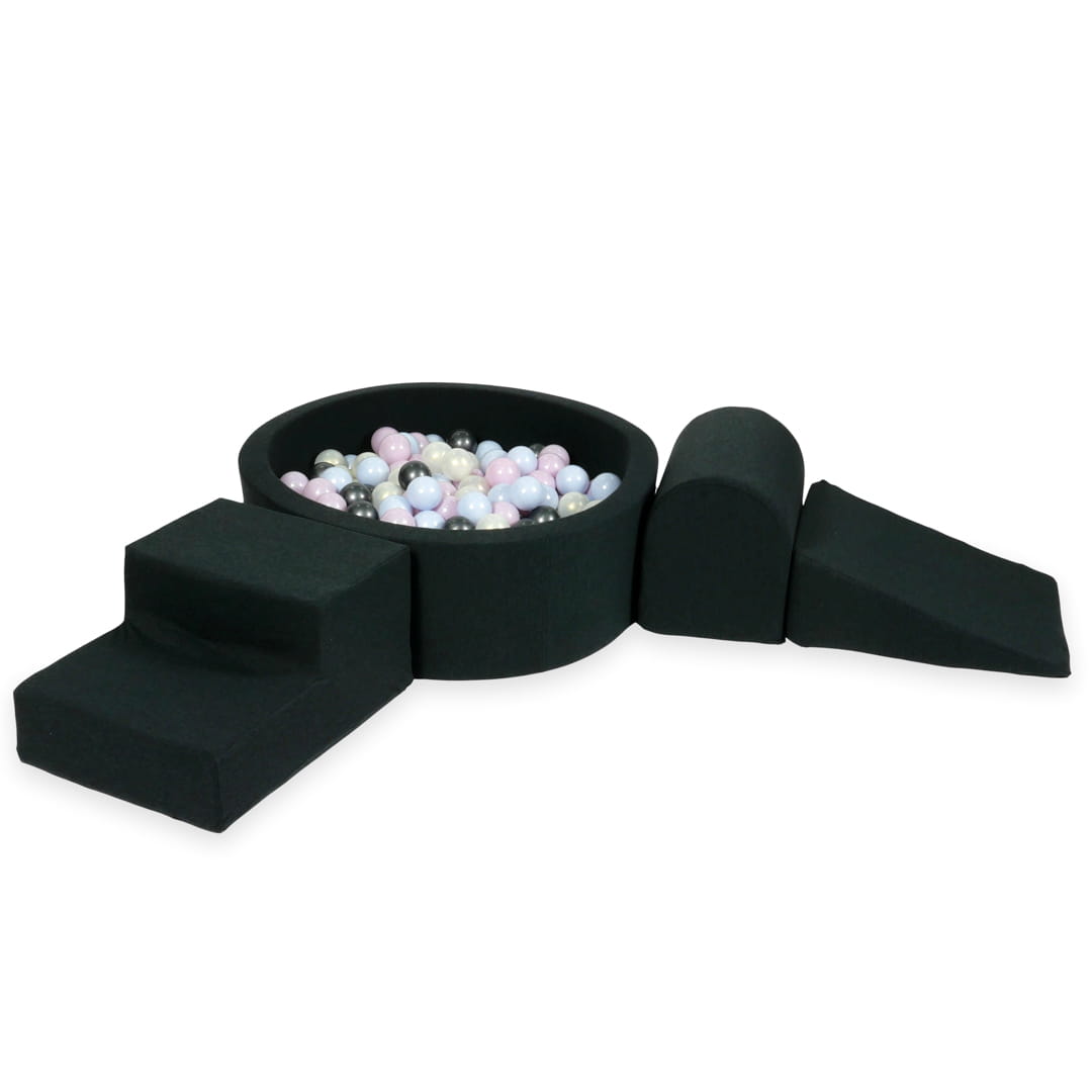MiMii-Schaumspielset-B-llebad-rund-Jersey-Graphit-mit-200-B-llen