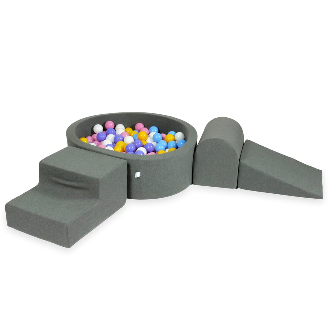 MiMii-Schaumspielset-B-llebad-rund-Jersey-Grau-mit-200-B-llen