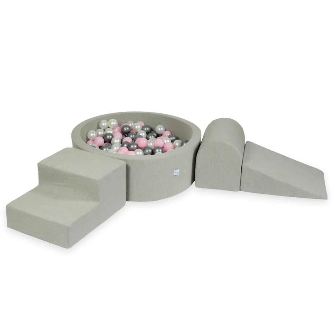 MiMii-Schaumspielset-B-llebad-rund-Jersey-Hellgrau-mit-200-B-llen