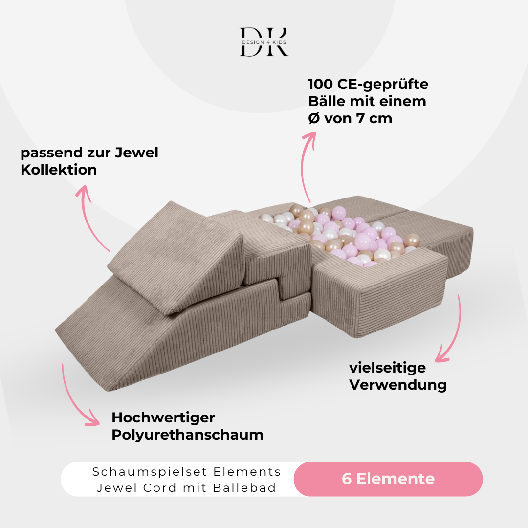 Design4Kids Schaumspielset Elements Jewel Cord mit Bällebad &amp; 100 Bälle