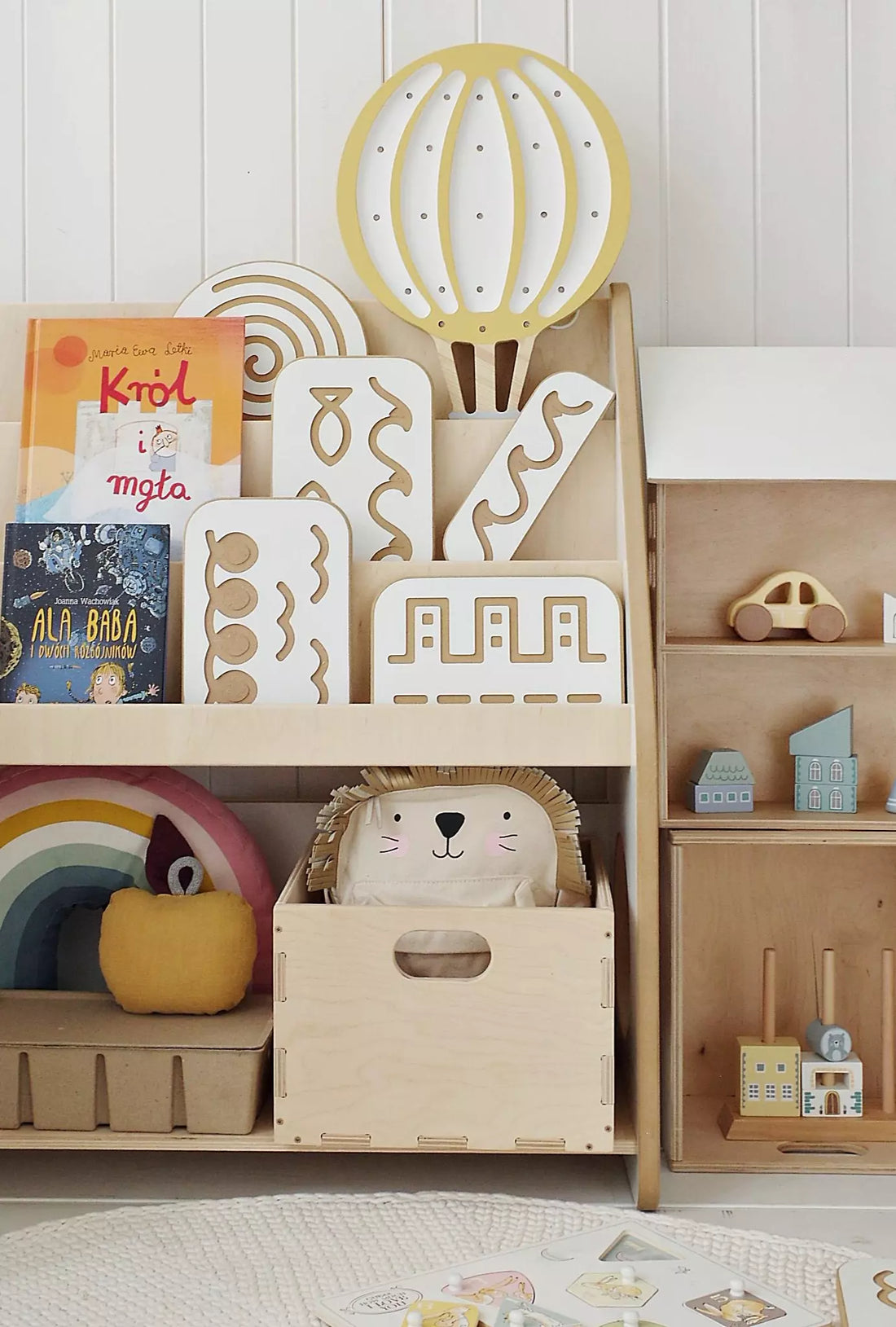 BabyWood Montessori 2-in-1 Wooden Bookshelf for Books and Toys