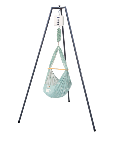 die-kleine-Schnullerbacke-QOOKIE-Swing-Federwiegen-Set-Baby-mit-Schafwoll-Matratze-Gestell-anthrazit-floral-mint