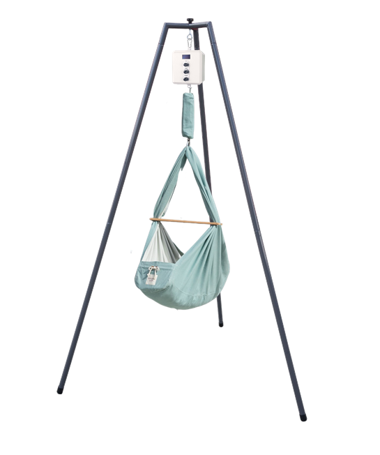 die-kleine-Schnullerbacke-QOOKIE-Swing-Federwiegen-Set-Baby-mit-Schafwoll-Matratze-Gestell-anthrazit-mint