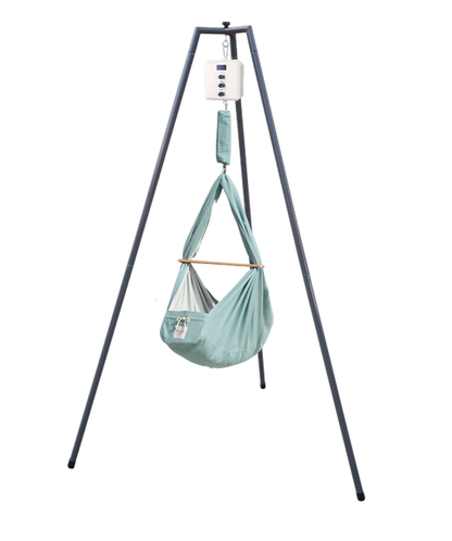 die-kleine-Schnullerbacke-QOOKIE-Swing-Federwiegen-Set-Baby-mit-Schafwoll-Matratze-Gestell-anthrazit-mint