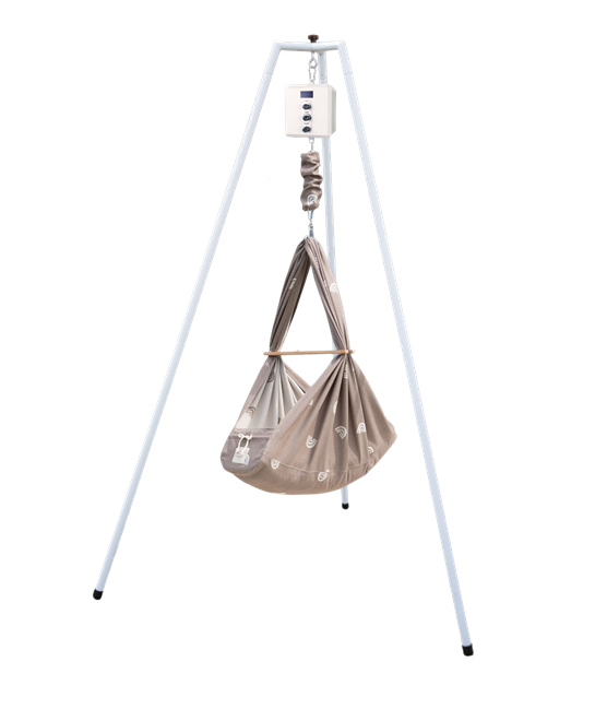 die-kleine-Schnullerbacke-QOOKIE-Swing-Federwiegen-Set-Baby-mit-Schafwoll-Matratze-Gestell-weiss-Rainbow-mokka