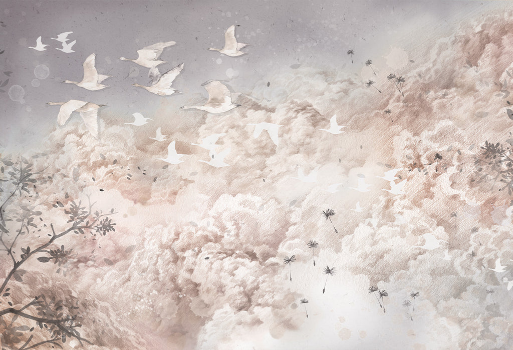 dream-evening-white-tapeta-w-chmury-i-ptaki-2