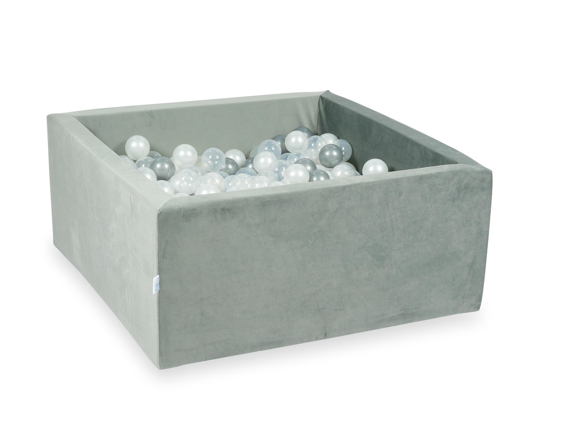 mimii-suchy-basen-90x90-velvet-szary-400-pilek-przezroczyste-perlowe-srebrne-ve180