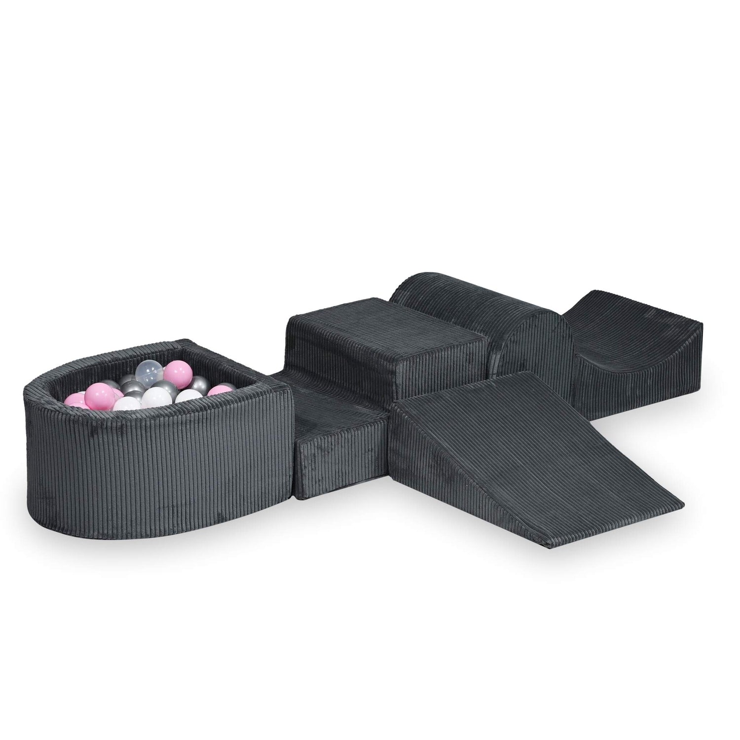 sz515-Mimii-piankowy-plac-zabaw-gorka-sztruks-grafit-100-pilek-przezroczyste-biale-srebrne-pudr