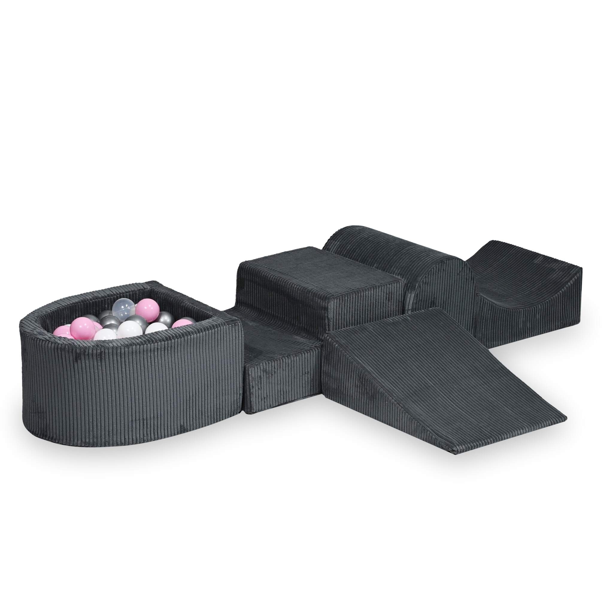 sz515-Mimii-piankowy-plac-zabaw-gorka-sztruks-grafit-100-pilek-przezroczyste-biale-srebrne-pudr